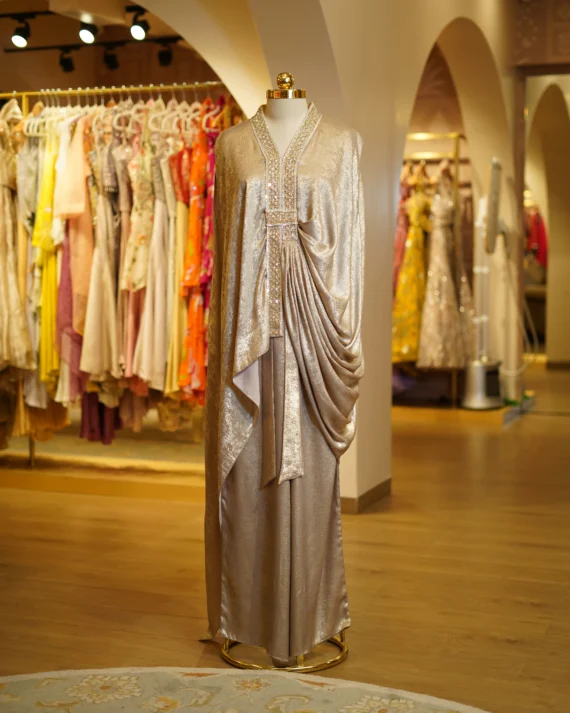 Metallic Straight Pants with Drape Top