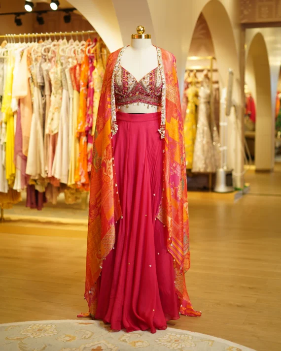 Orange Pink Organza High Low Pants