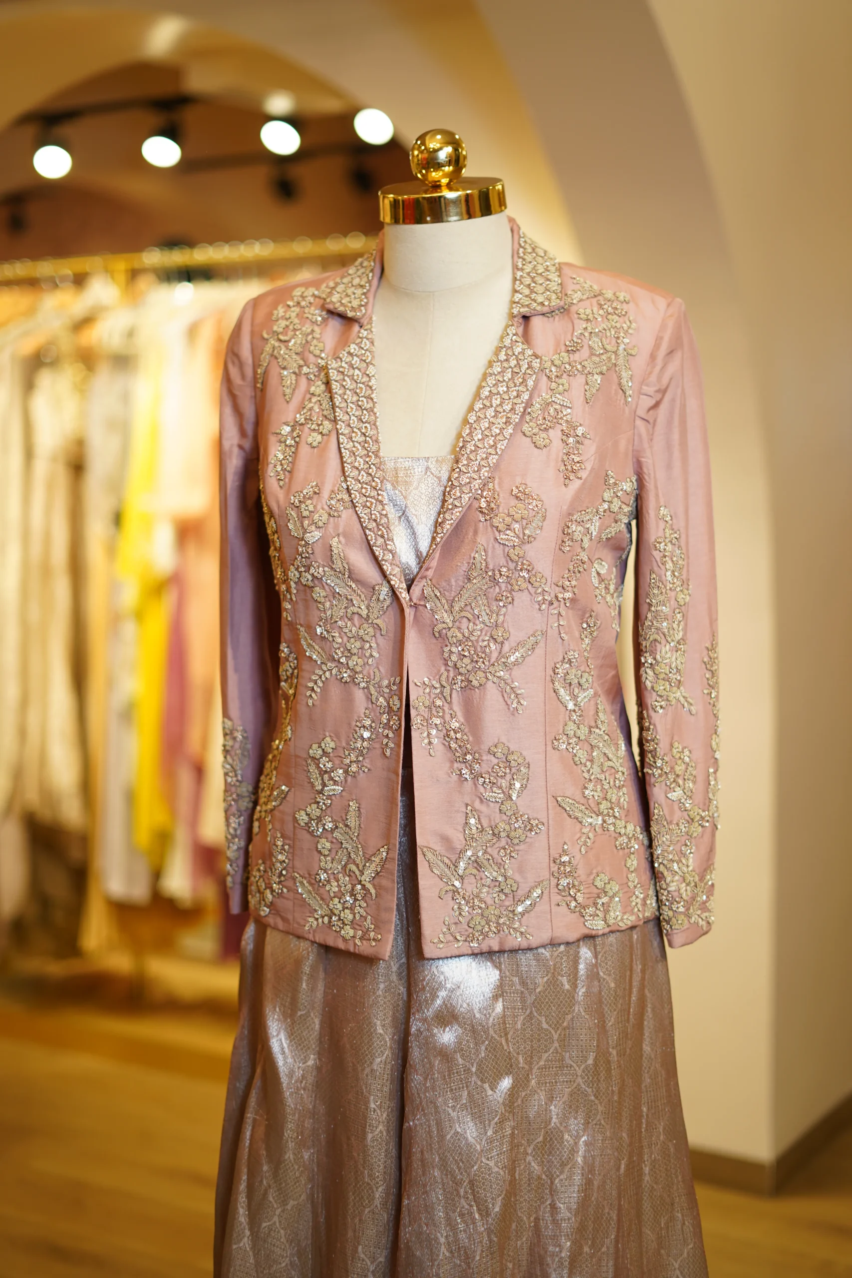 Pink Plazo with Hand Work Blazer