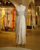 White Hand Work Pants Bustier With One Side Drape Dupatta