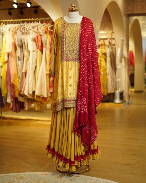 Gold With Red Kurta Set