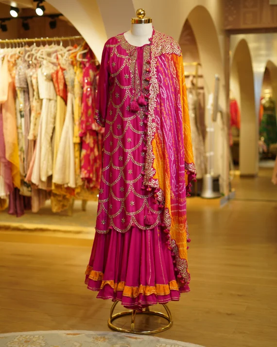 Pink And Yellow Kurta Set