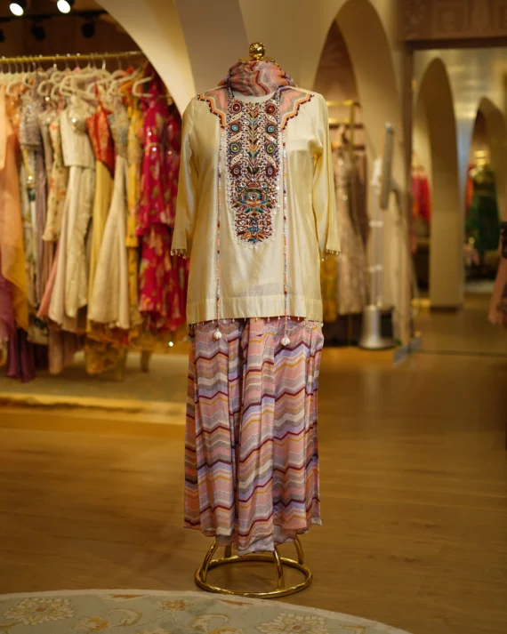 Ivory With Pink Kurta Set