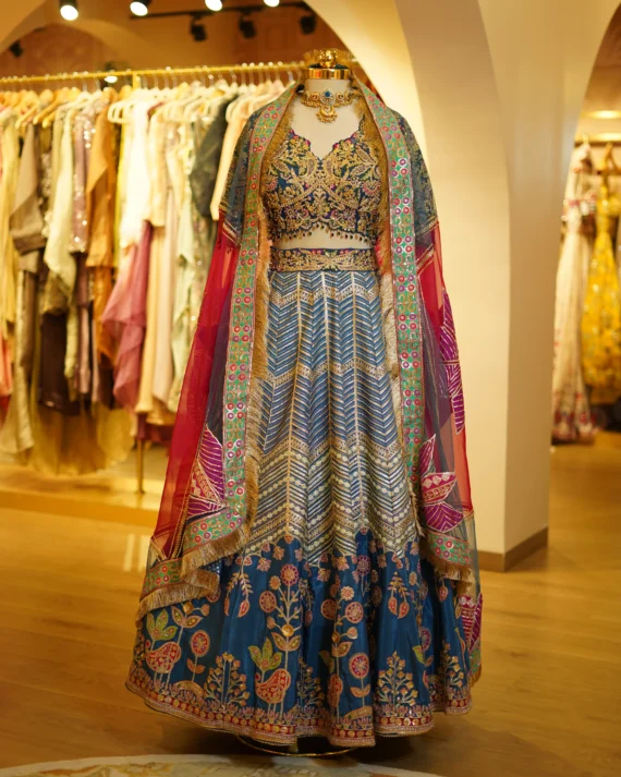 Dust Blue Lehenga With Handwork
