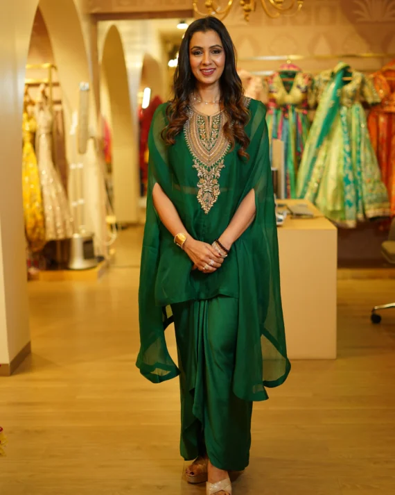 Bottle Green Silk Drape Skirt