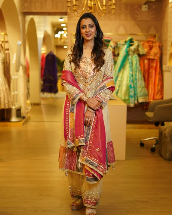 Gold Tissue Anarkali With Fine Gota Work