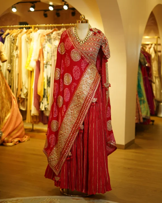 Red Crush Lehenga With Traditional Gota Hand Work