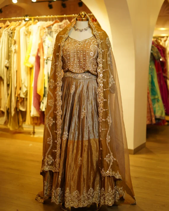 Tissue Lehenga With Traditional Zari And Gota Work