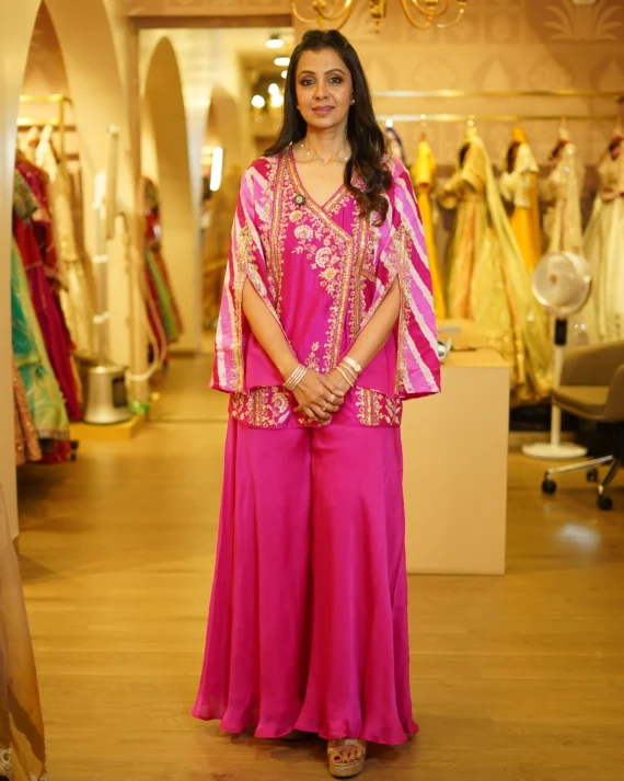 Hot Pink Leheriya Top With With Plazzo