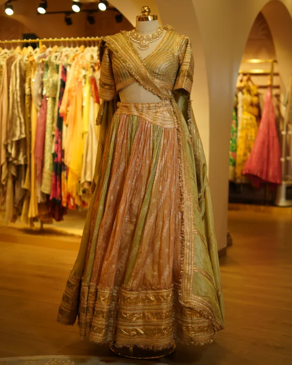 Tissue Lehenga With Traditional Gota Work Blouse 
