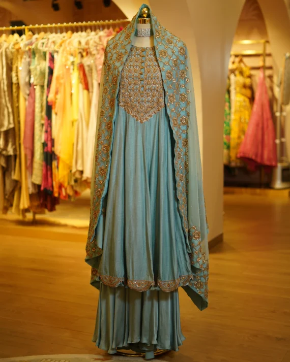 Anarkali With Stylish  Palazzo And Organza Hand Work Dupatta