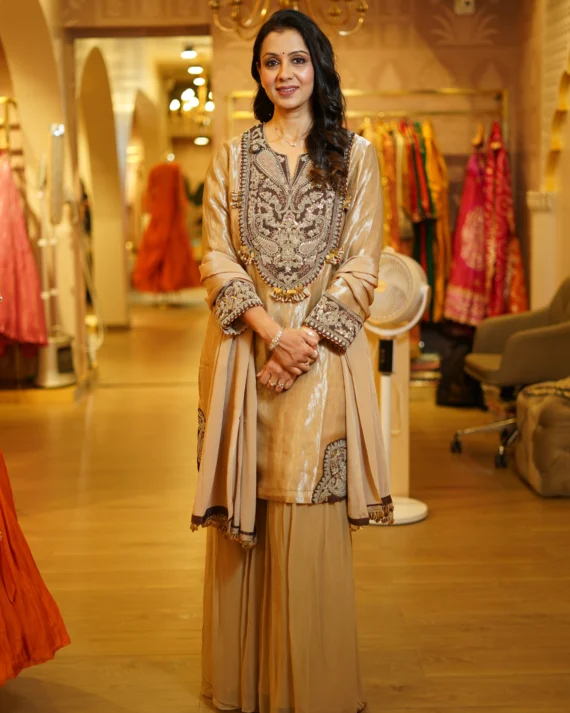 Soft Lightweight Hand-Work Tissue Kurta Set