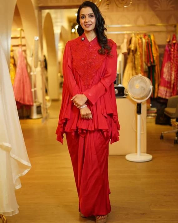 Silk  Drape Skirt With Hand Embroidered Top