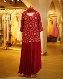 Maroon Handwork Kurta With Flared Skirt & Dupatta