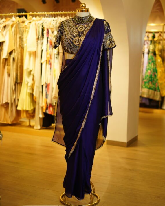 Rich Purple Drape Saree With  Royal Embroidered Blouse