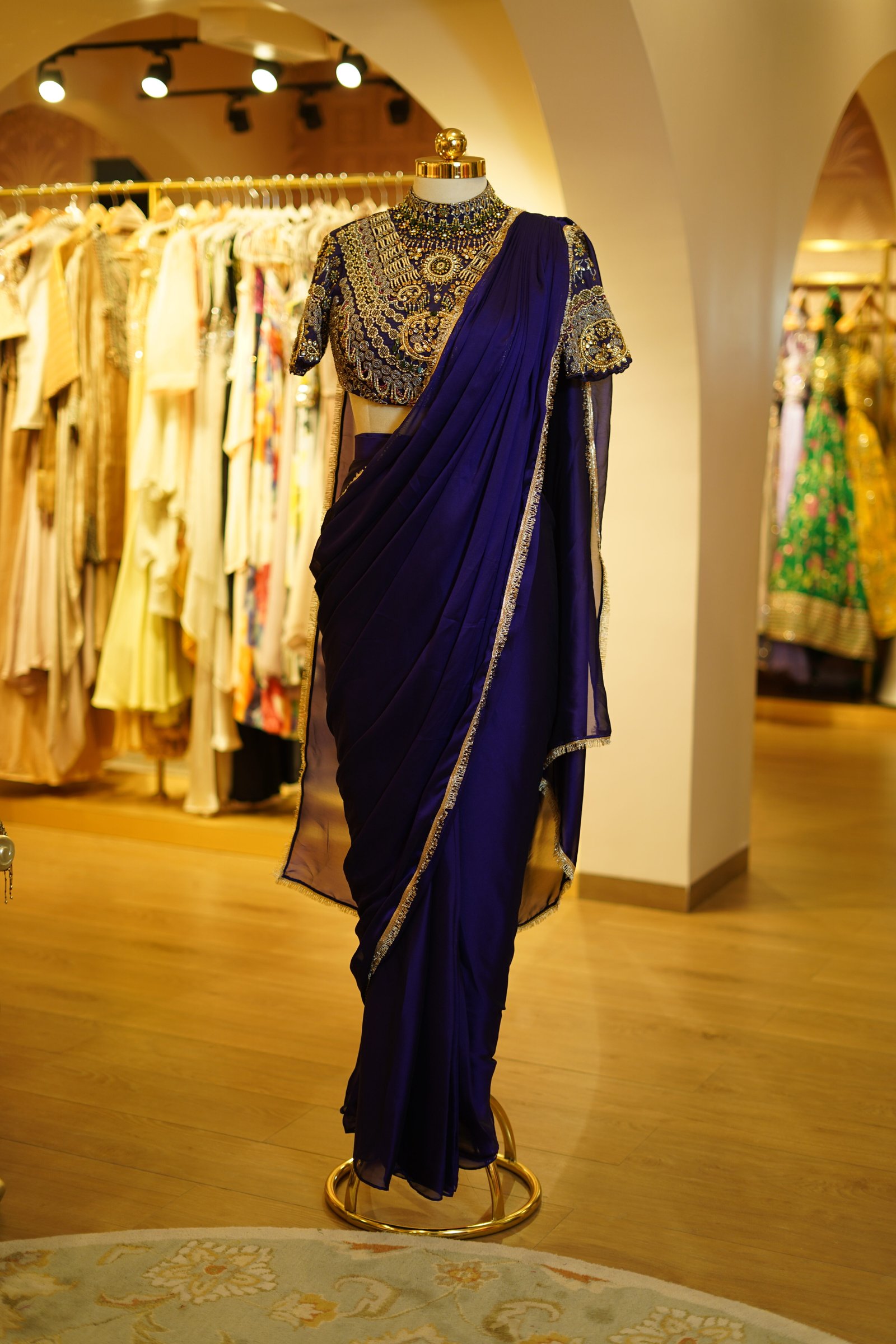 Rich Purple Drape Saree With Royal Embroidered Blouse