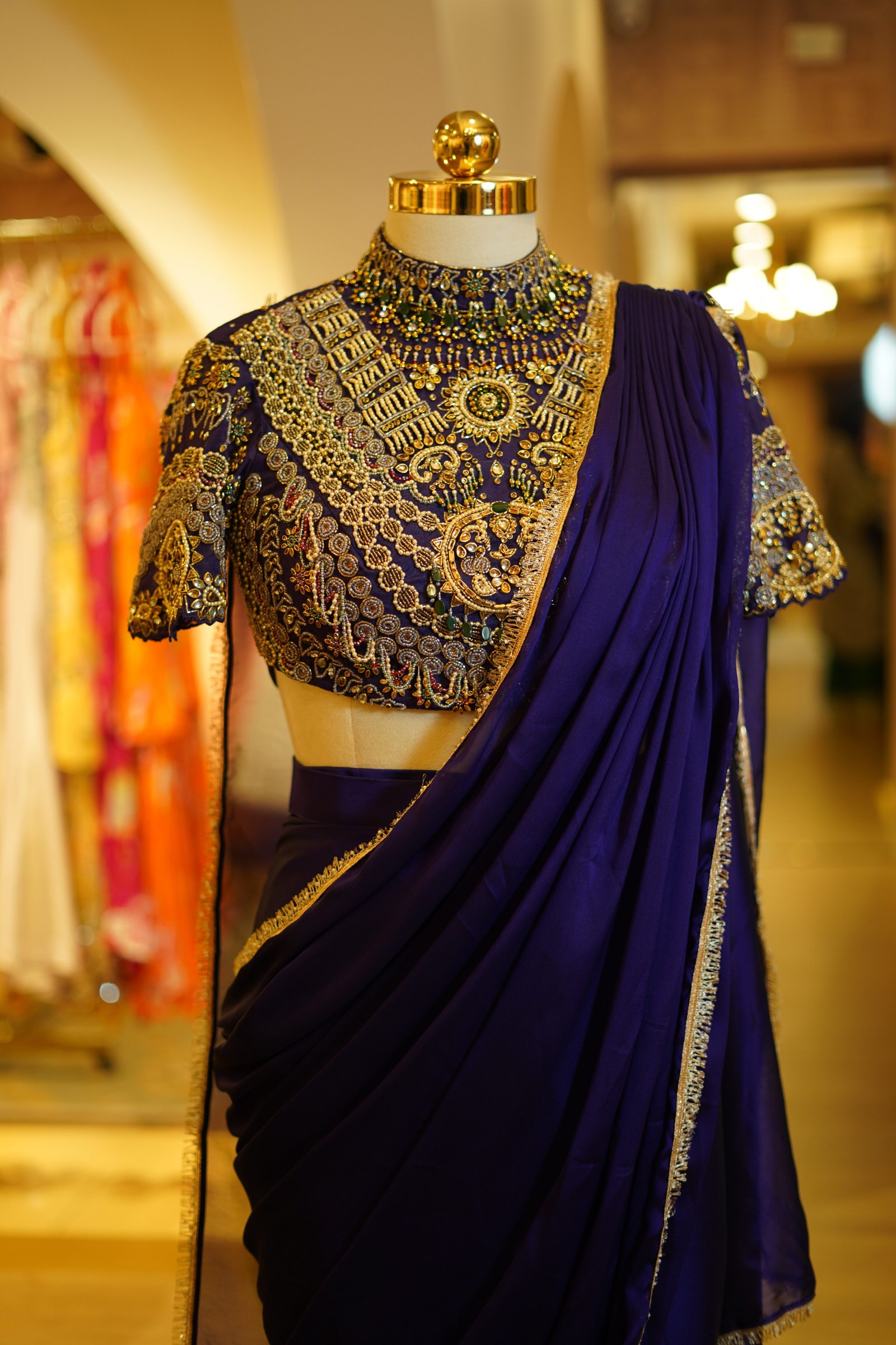 Rich Purple Drape Saree With Royal Embroidered Blouse