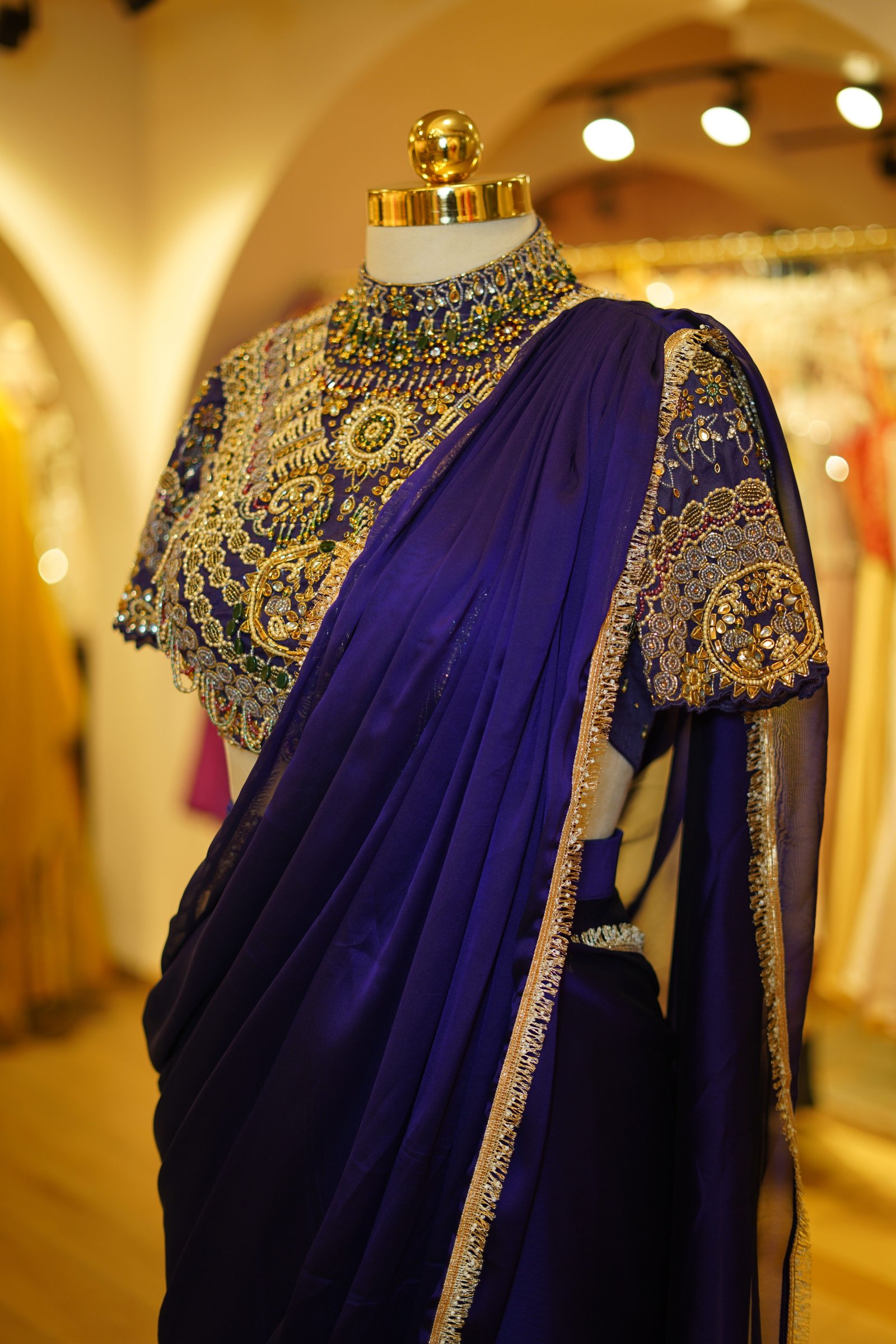 Rich Purple Drape Saree With Royal Embroidered Blouse