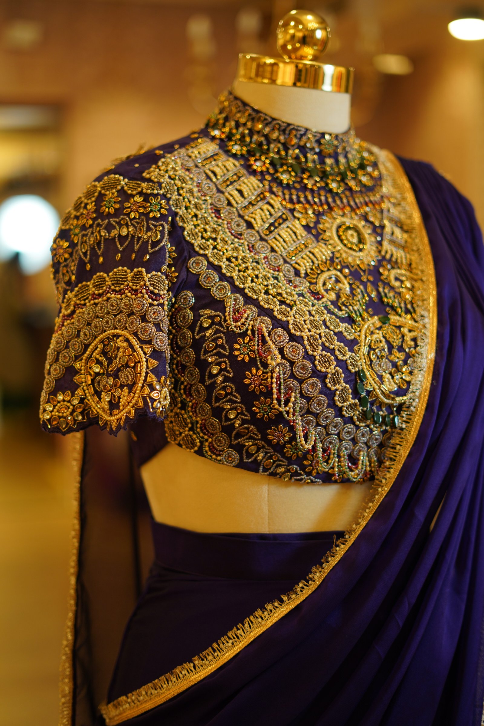 Rich Purple Drape Saree With Royal Embroidered Blouse