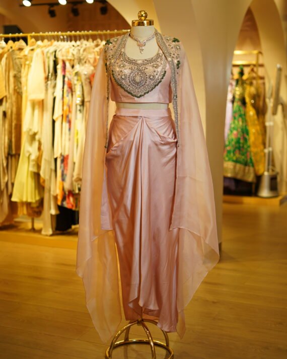 Drape Skirt With Hand Work Blouse And Cape