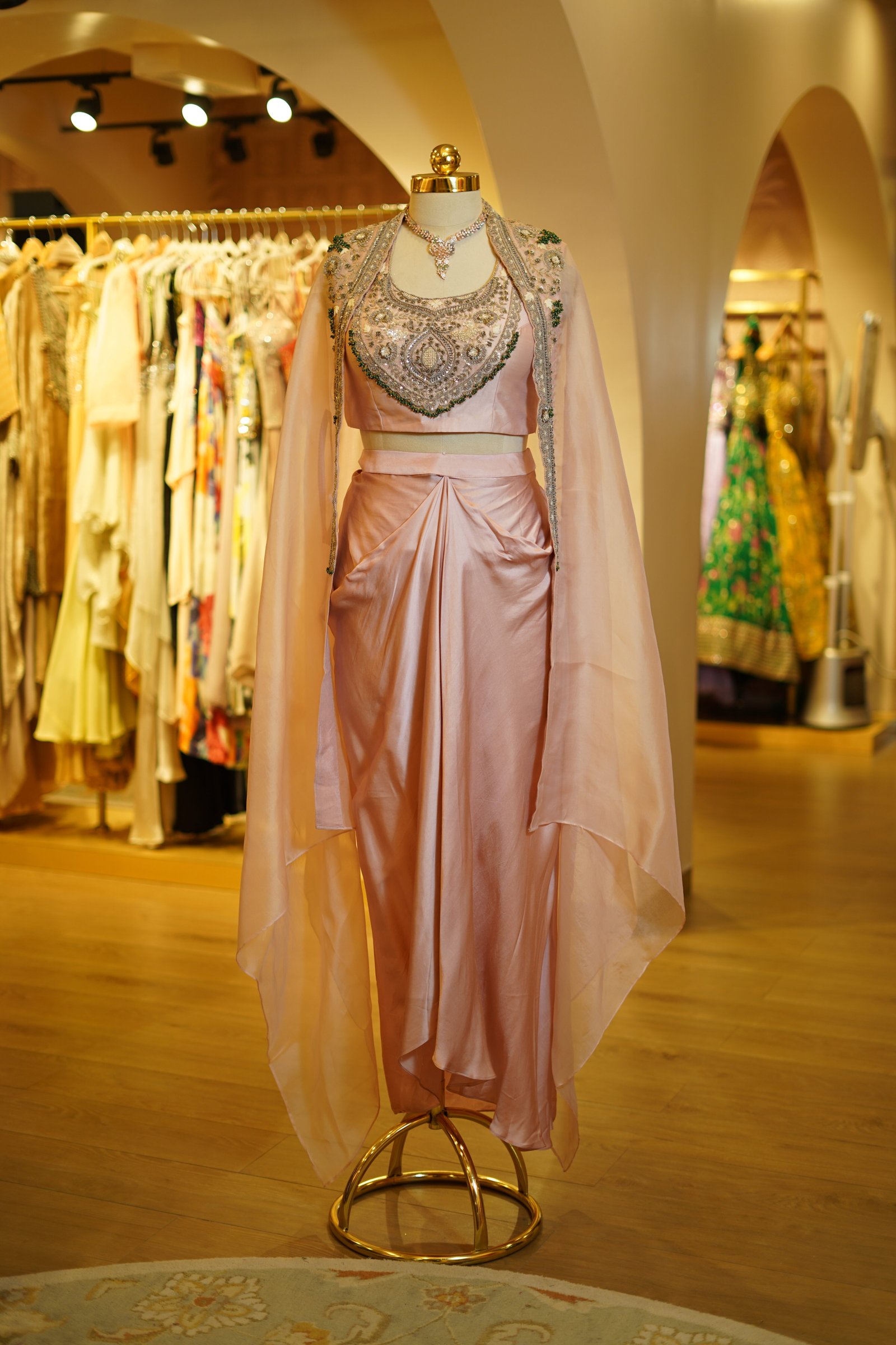Drape Skirt With Hand Work Blouse And Cape