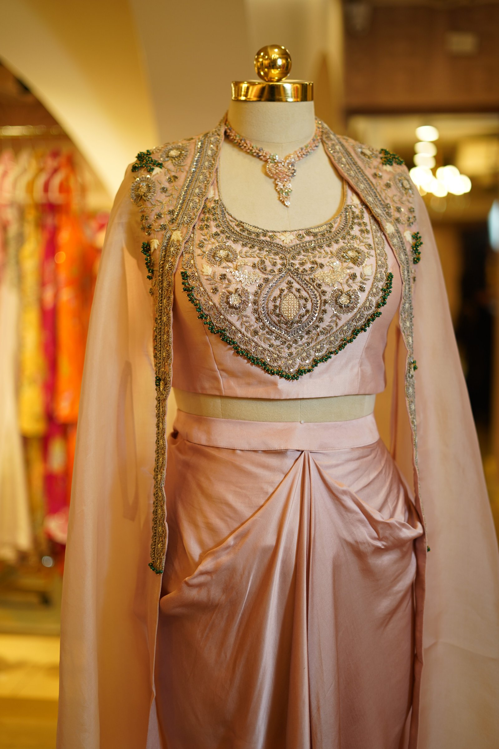 Drape Skirt With Hand Work Blouse And Cape