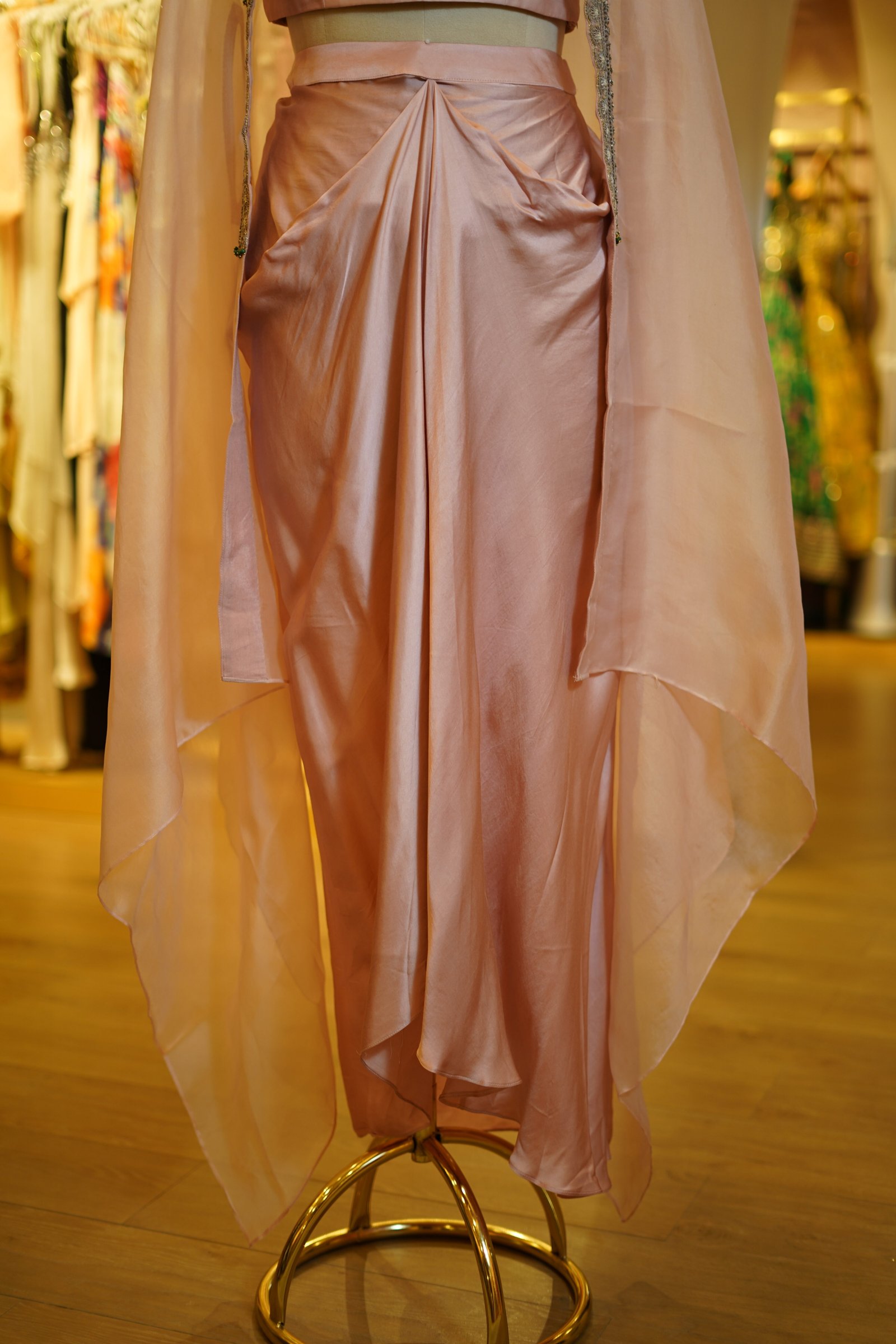 Drape Skirt With Hand Work Blouse And Cape