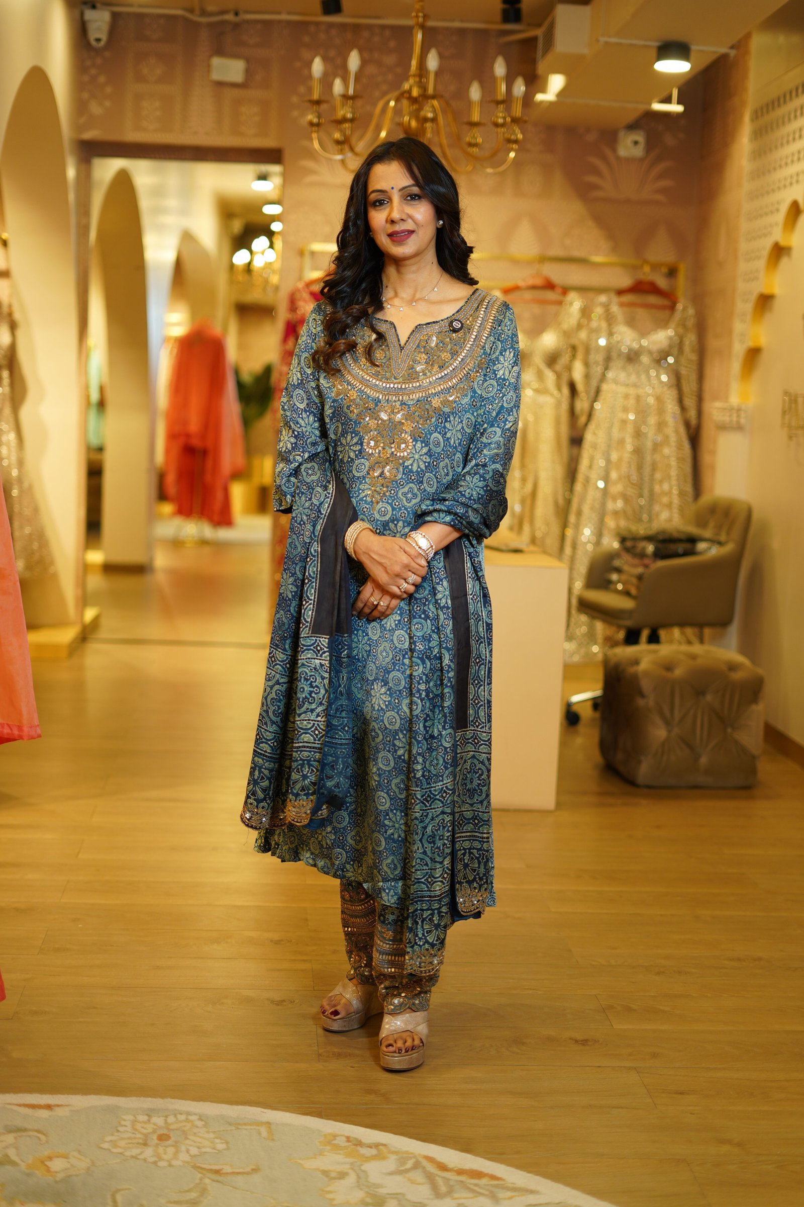 Blue Ajrakh Handwork Kurta Set