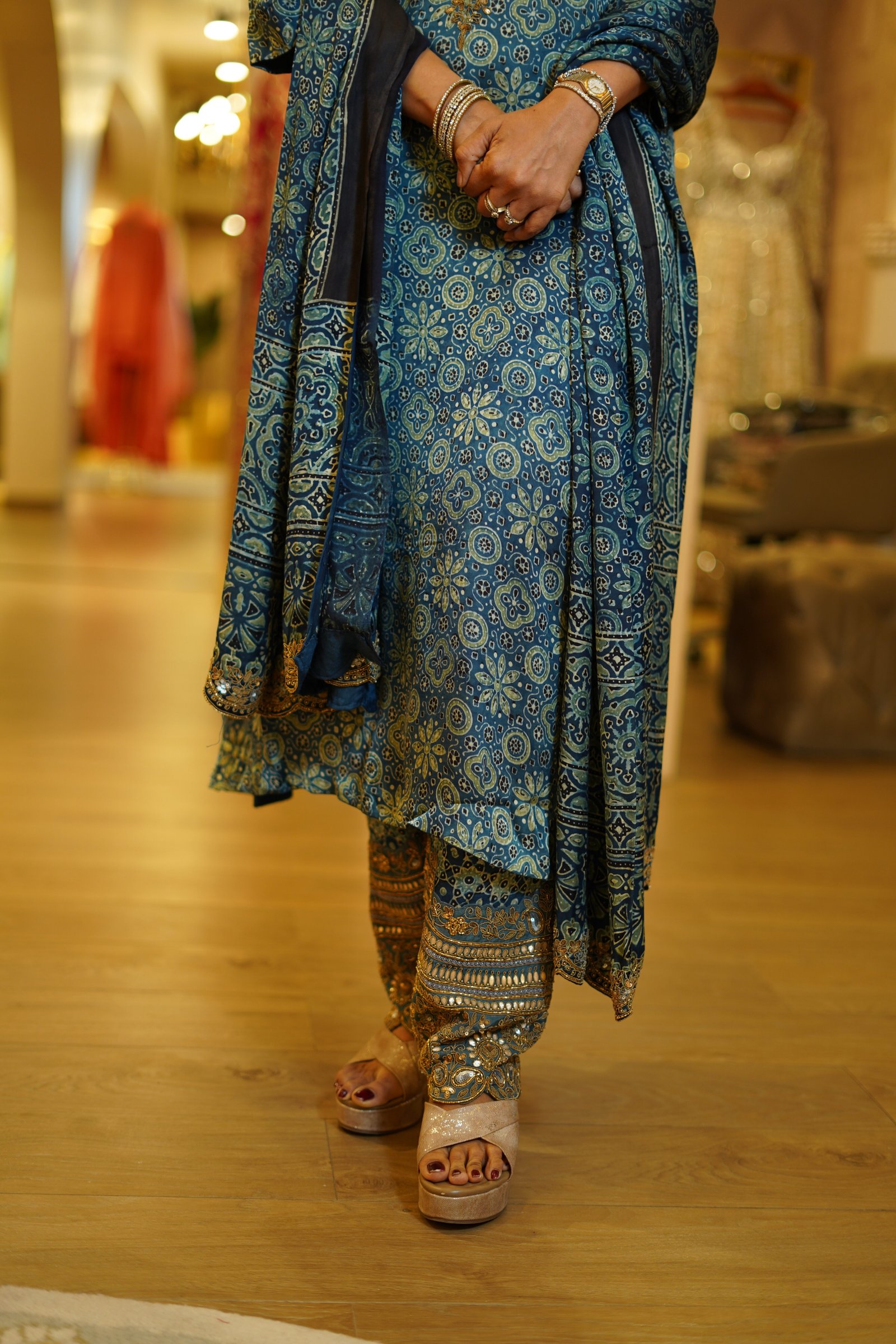 Blue Ajrakh Handwork Kurta Set