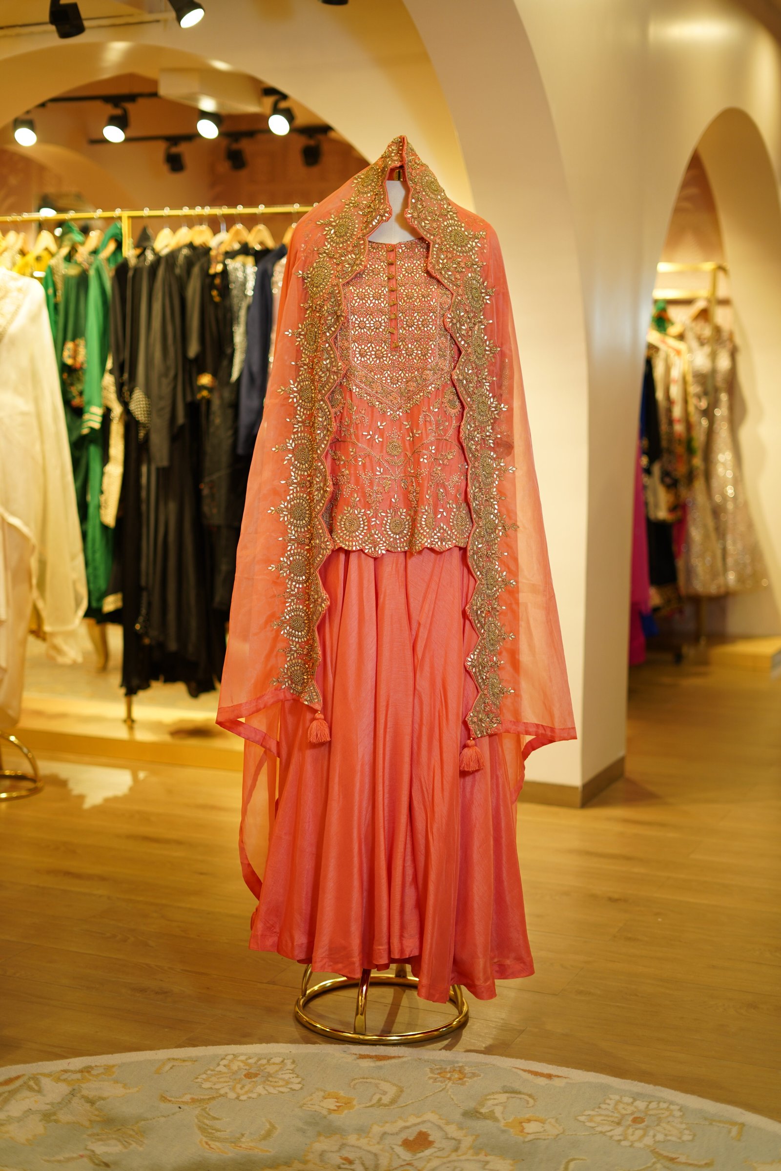 Handwork Kurta with Pleated Sharara and Organza Dupatta