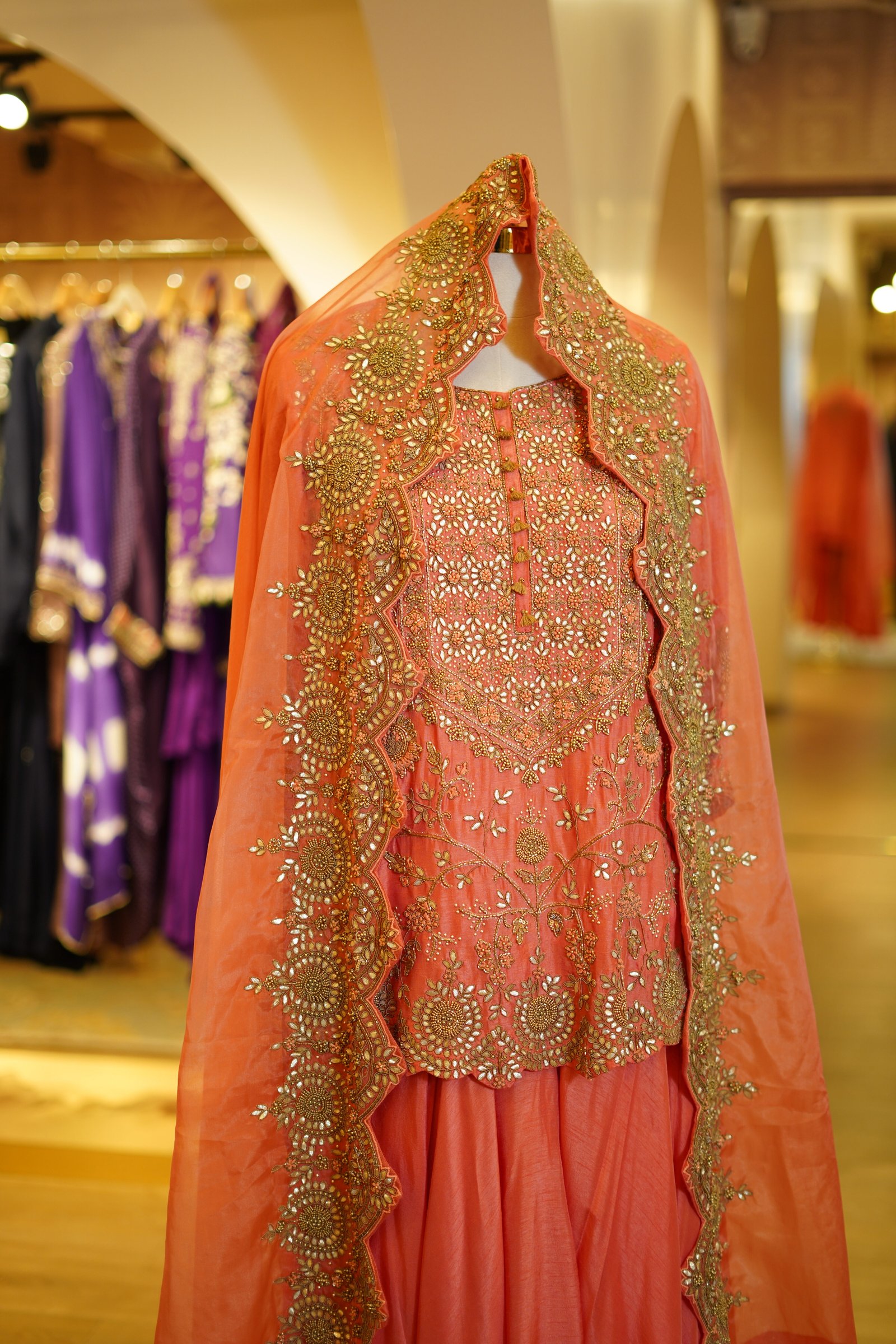 Handwork Kurta with Pleated Sharara and Organza Dupatta