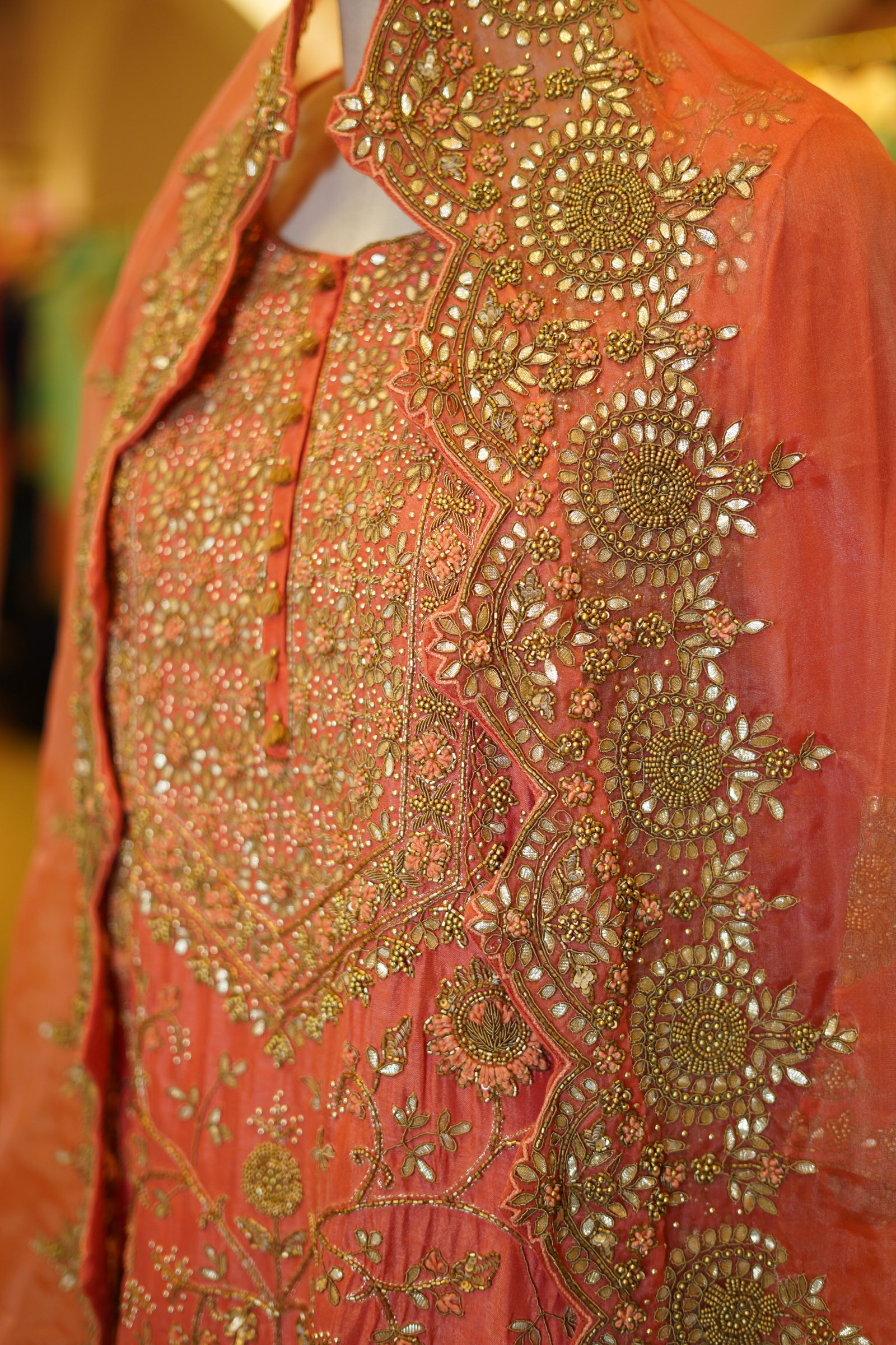 Handwork Kurta with Pleated Sharara and Organza Dupatta