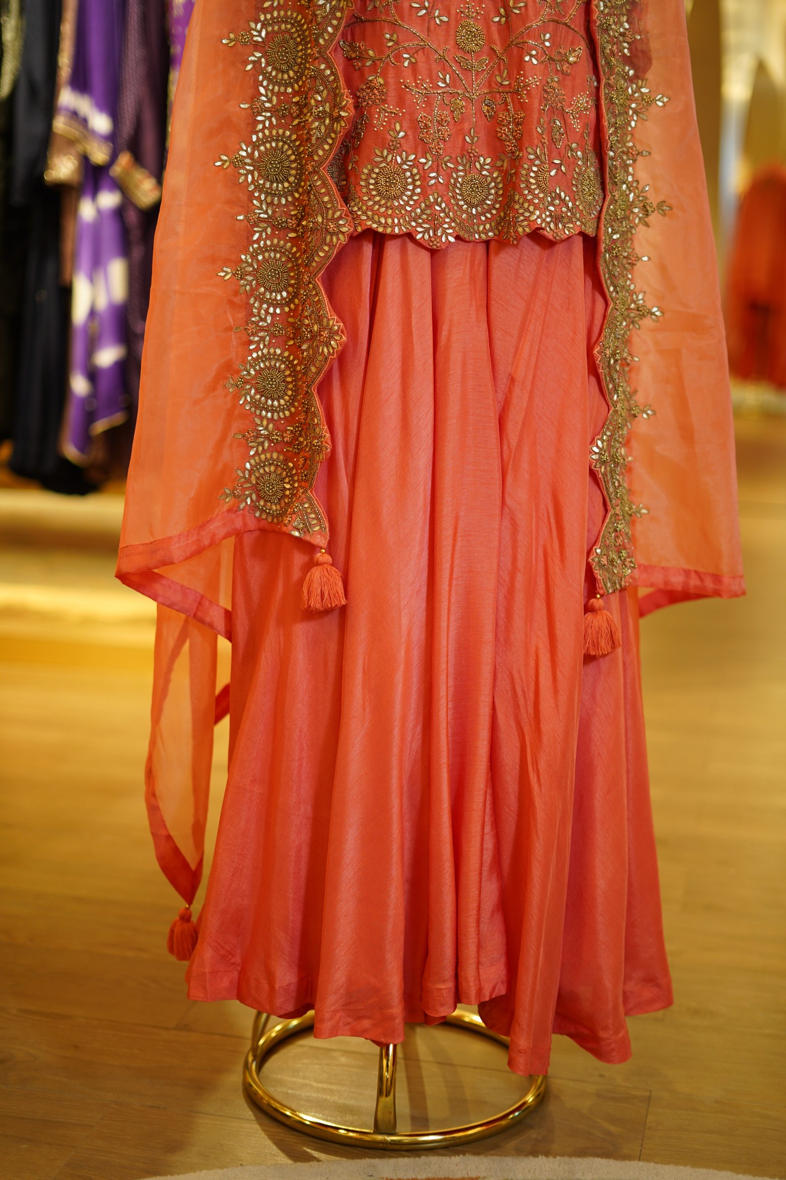 Handwork Kurta with Pleated Sharara and Organza Dupatta