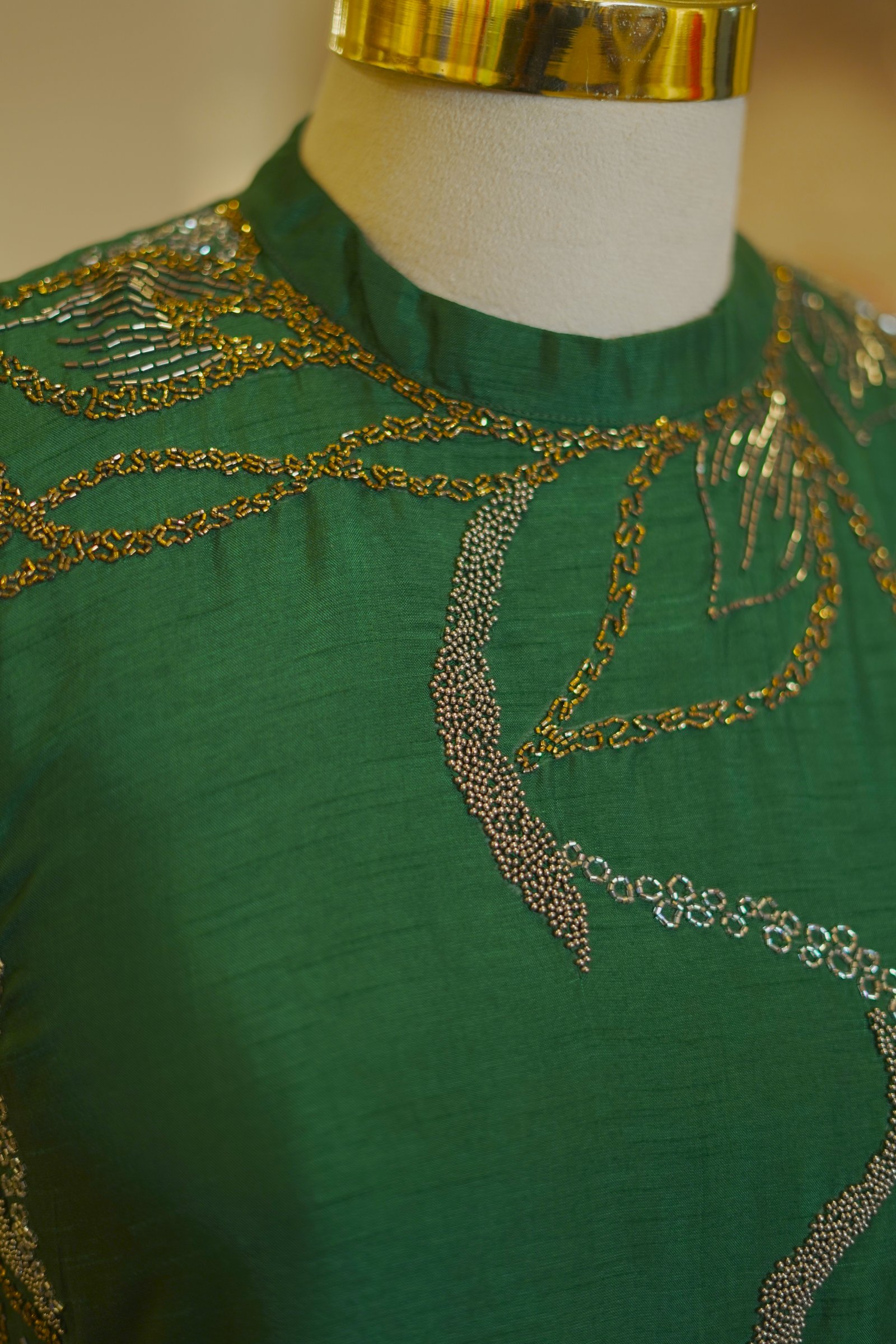 Bottle Green Embroidered Top with Pleated Georgette Pants