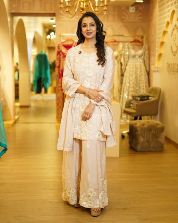 Hand Embroidered Chiffon Kurta Sharara Set