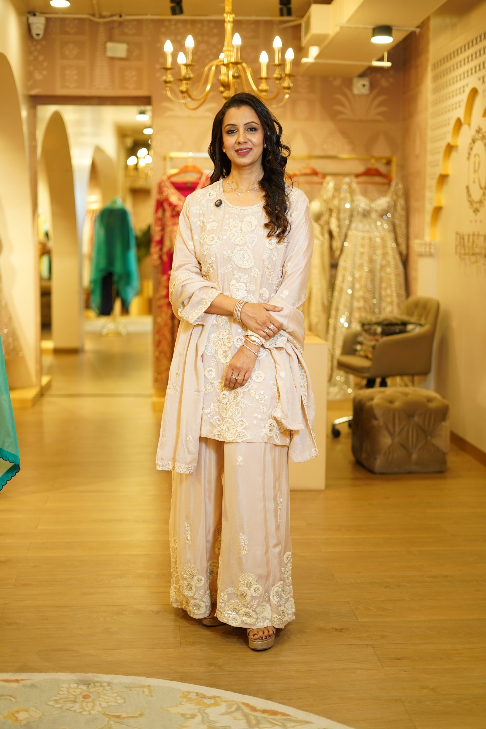 Hand Embroidered Chiffon Kurta Sharara Set
