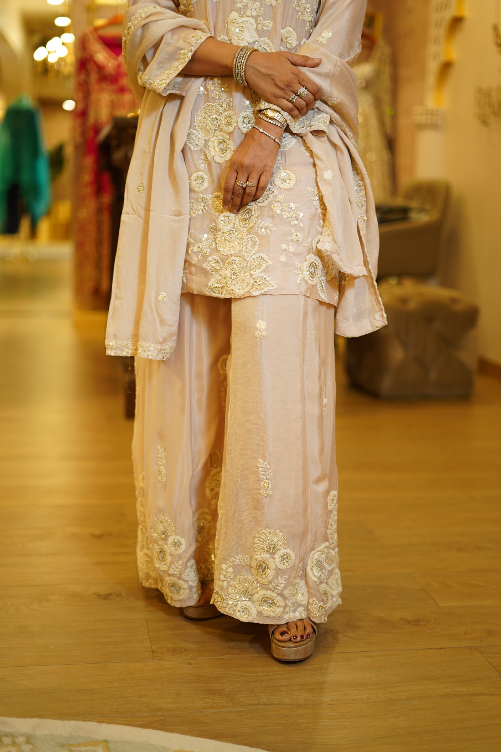 Hand Embroidered Chiffon Kurta Sharara Set