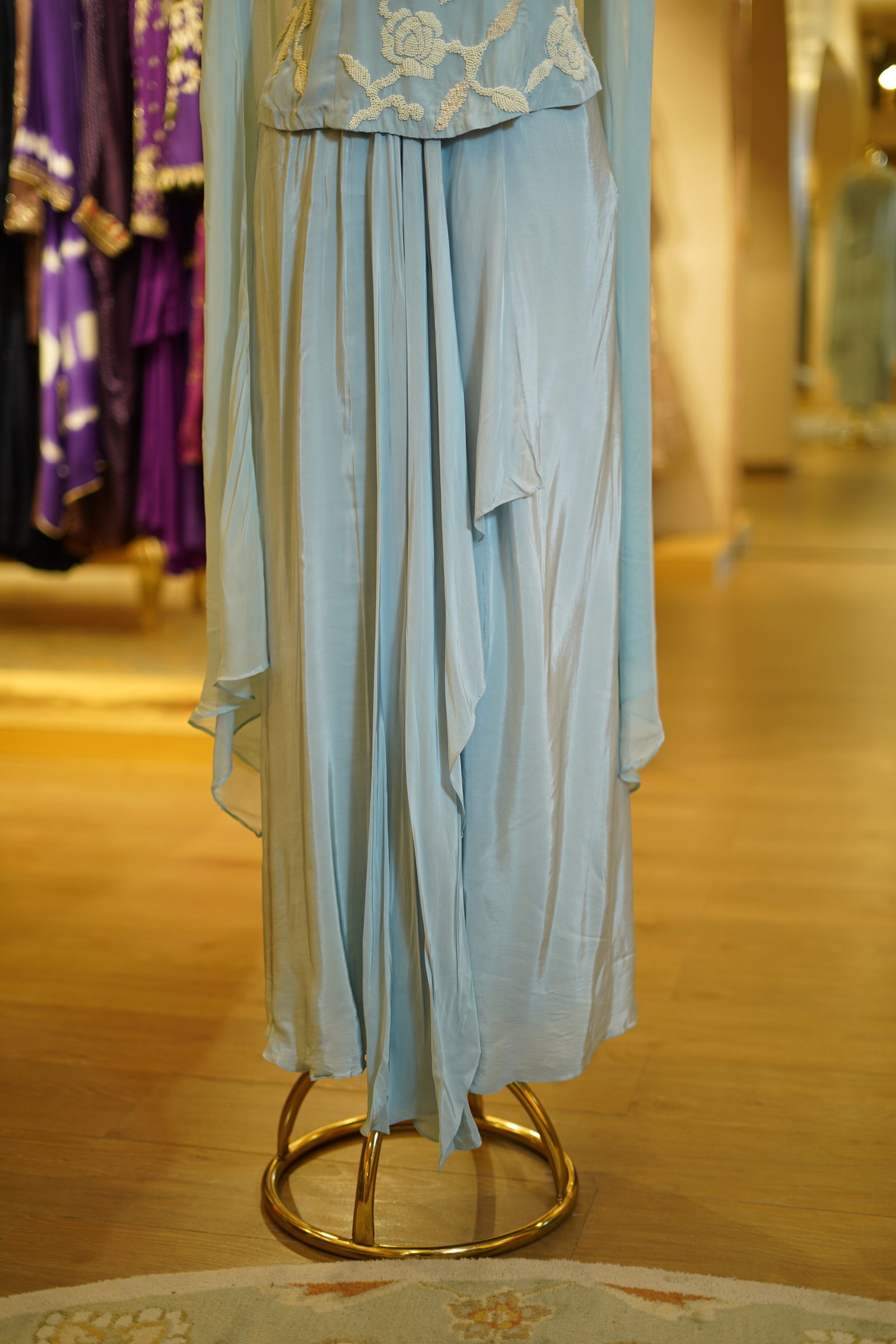 Powder Blue Drape Skirt with Pearl Work Top