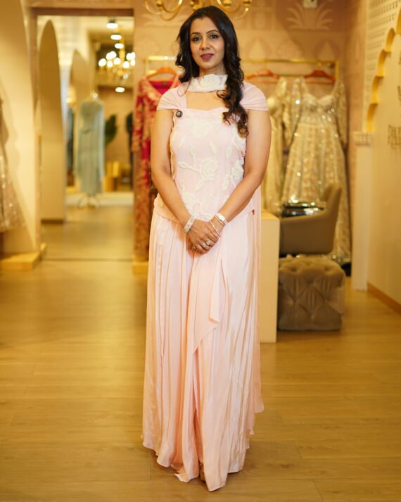 Baby Pink Drape Skirt with Pearl Work Top