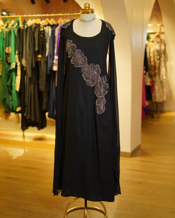 Black Handwork Full-Length Georgette Gown