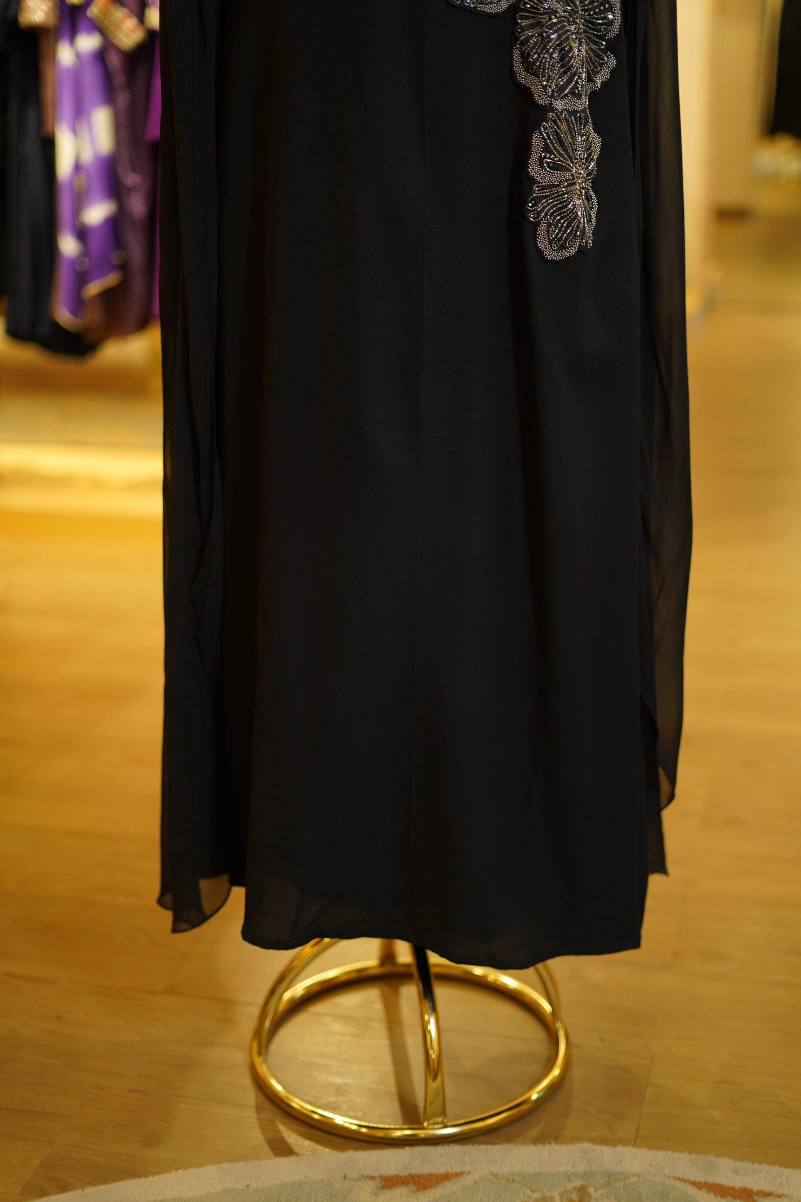 Black Handwork Full-Length Georgette Gown