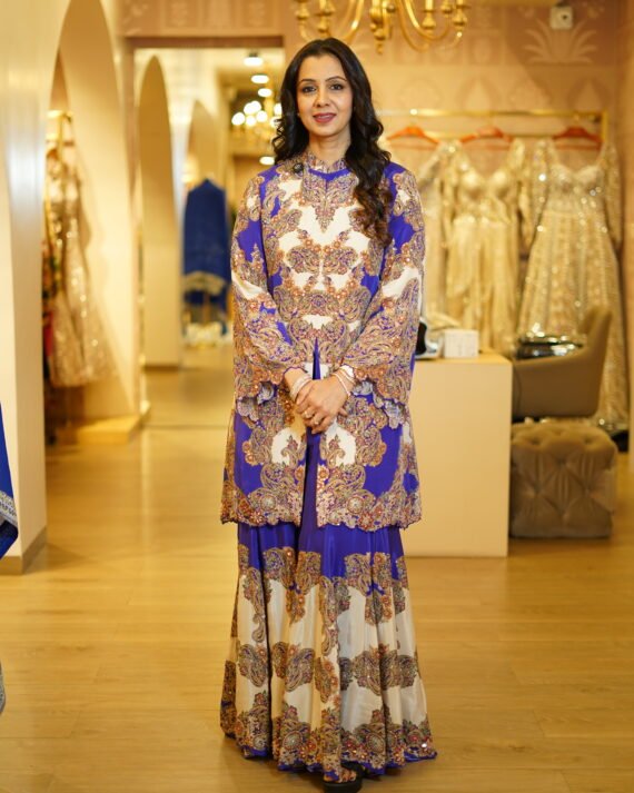 Purple and Ivory Printed Kurta Sharara Set