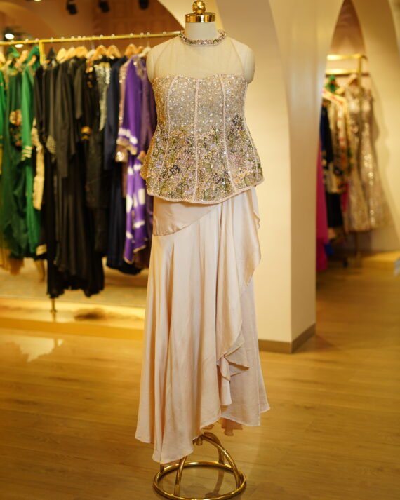 Wrap Drape Skirt with Embroidered Peplum Top