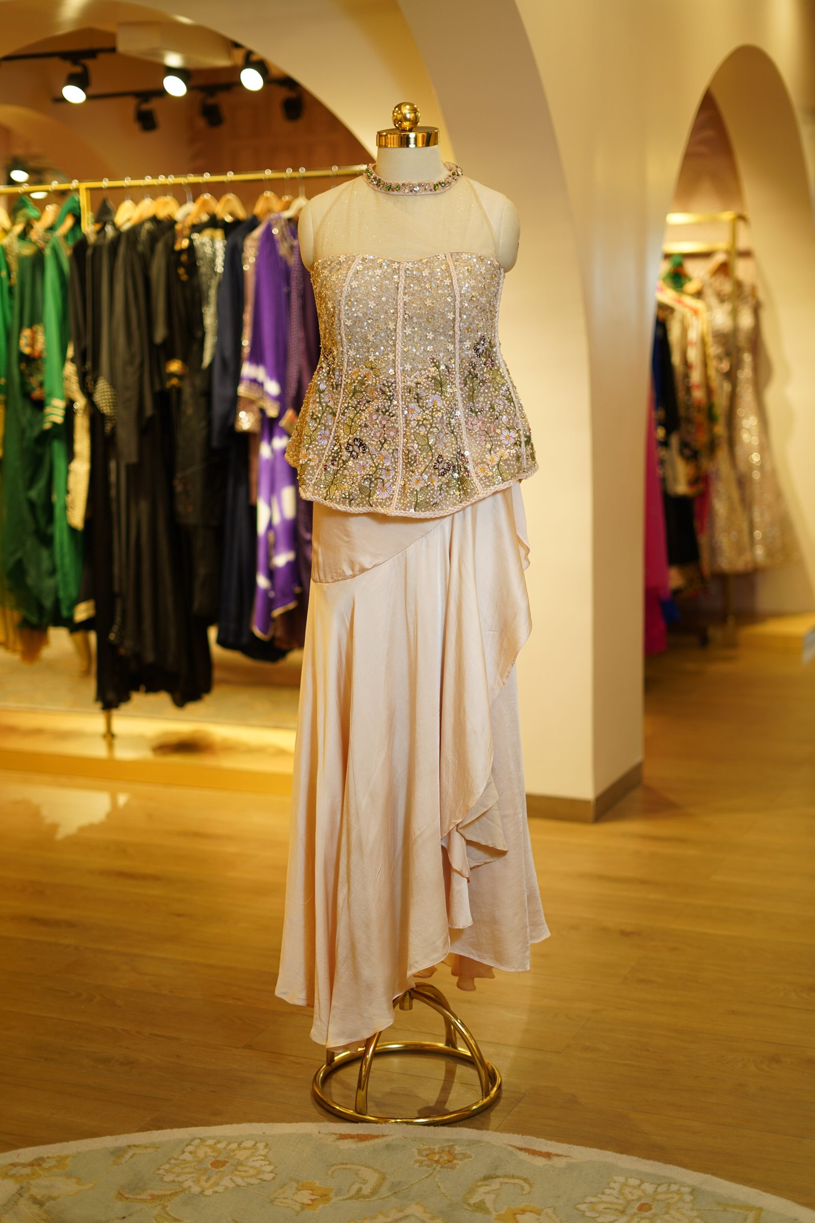 Wrap Drape Skirt with Embroidered Peplum Top