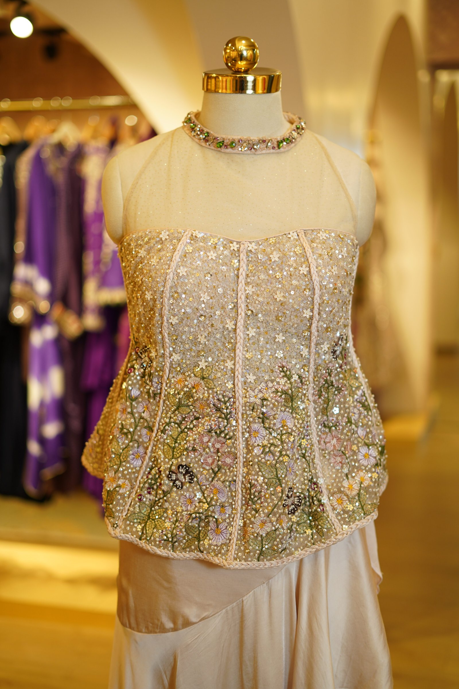 Wrap Drape Skirt with Embroidered Peplum Top