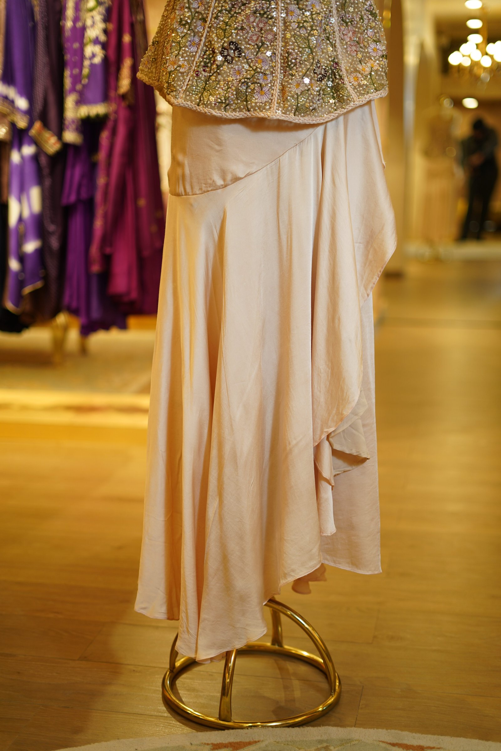 Wrap Drape Skirt with Embroidered Peplum Top