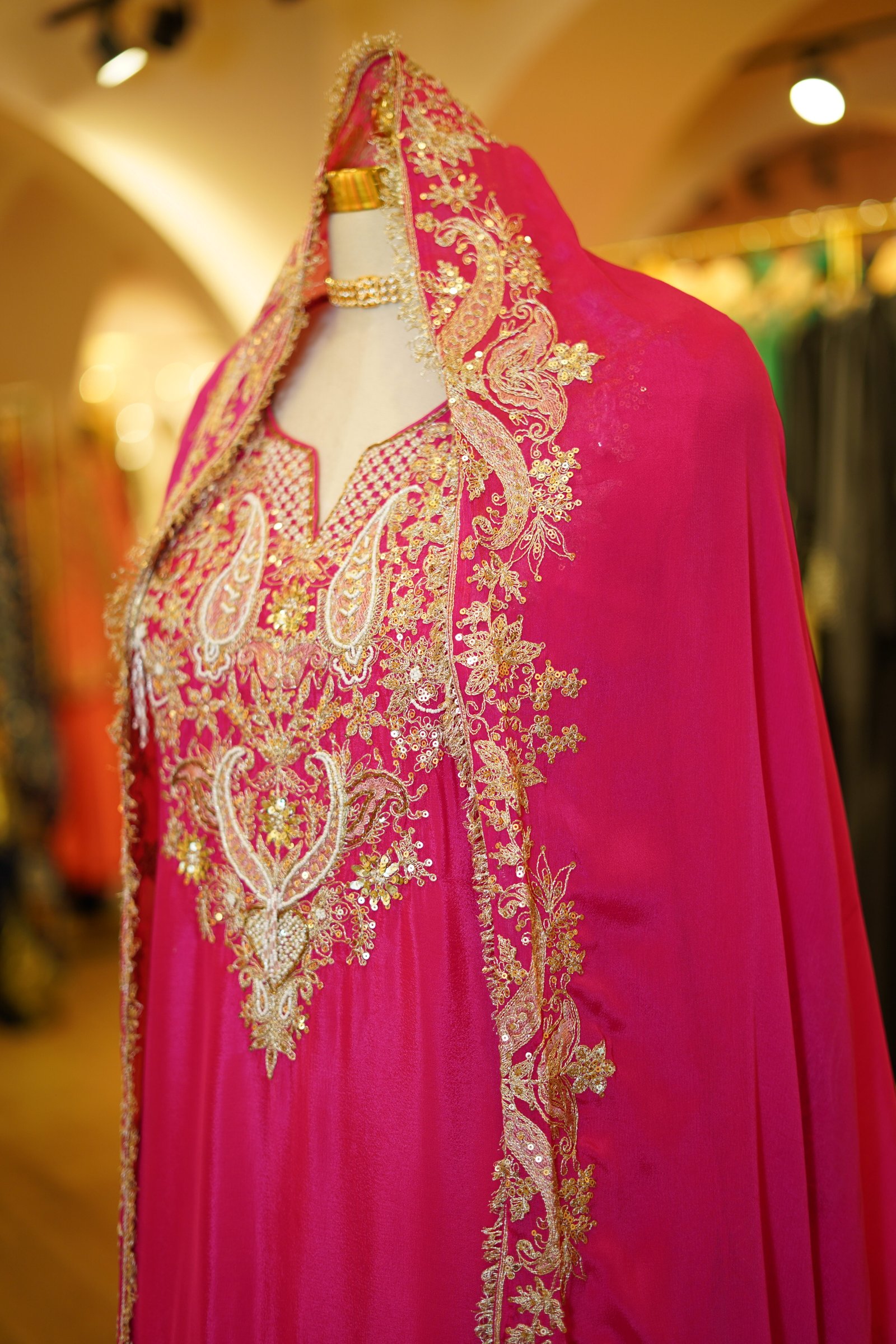 Hot Pink Embroidered Chiffon Kurta Sharara Set