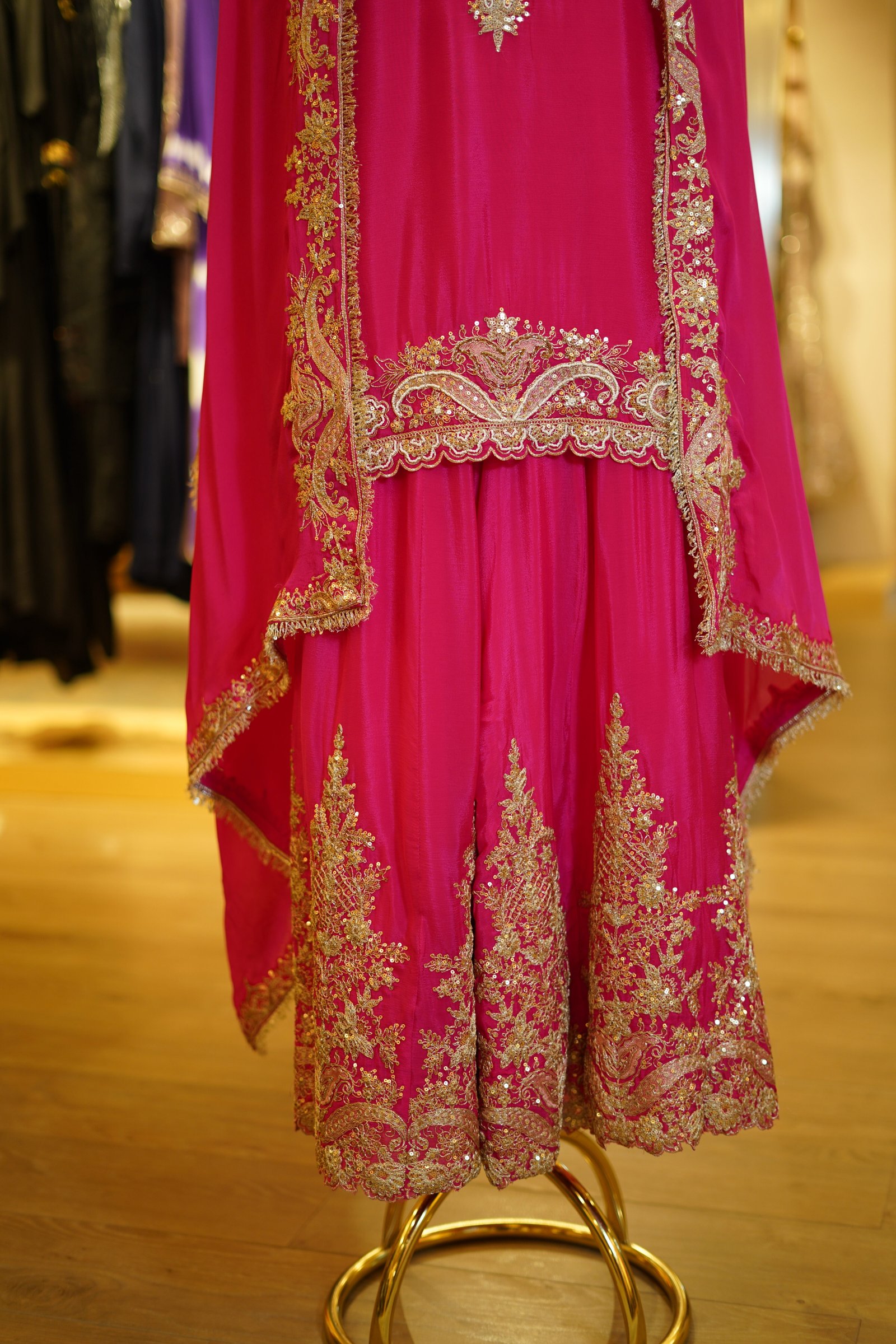 Hot Pink Embroidered Chiffon Kurta Sharara Set