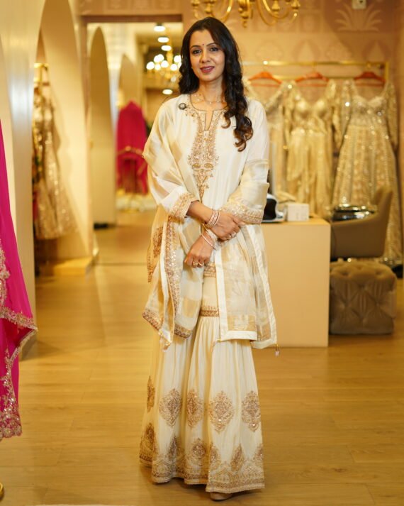 Ivory Handwork Chiffon Kurta Sharara Set