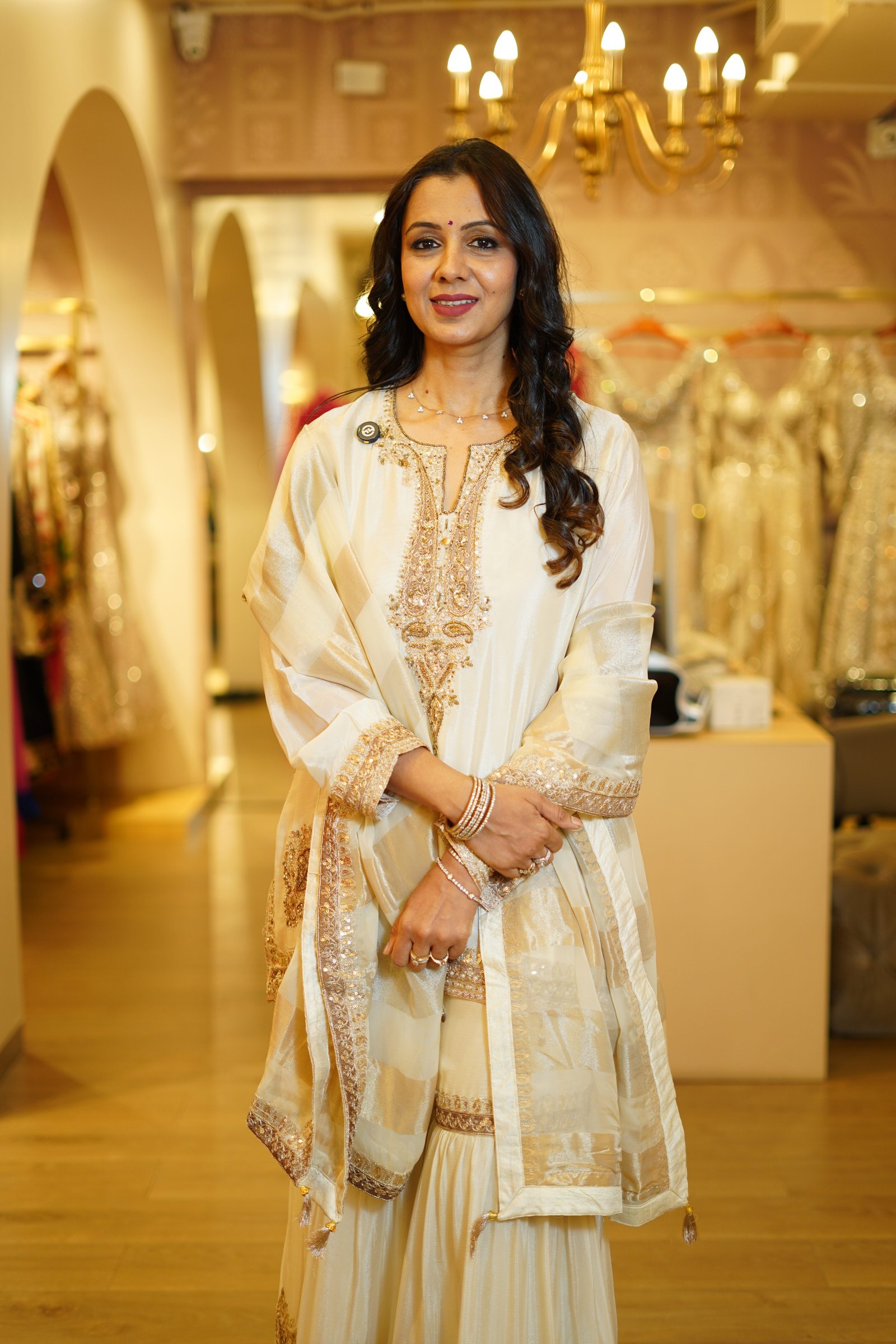 Ivory Handwork Chiffon Kurta Sharara Set